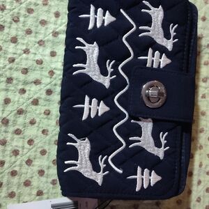 Navy Quilted Reindeer Embroidered Phone Wallet Case - Unbranded